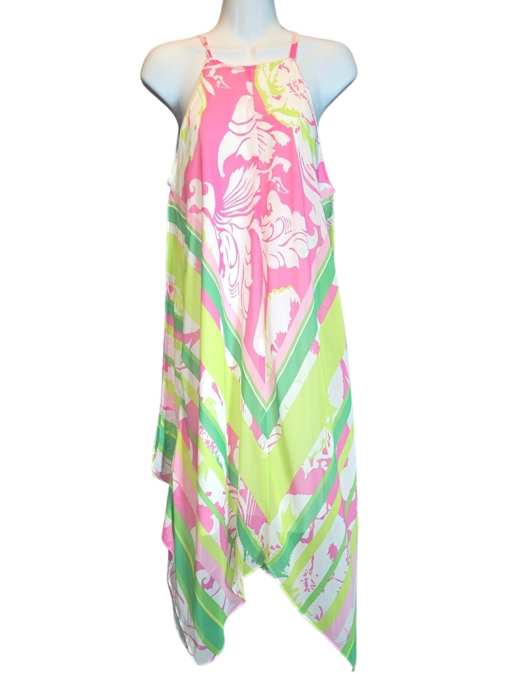 Ivy Lane Asymmetrical Halter Dress in Pink & Lime